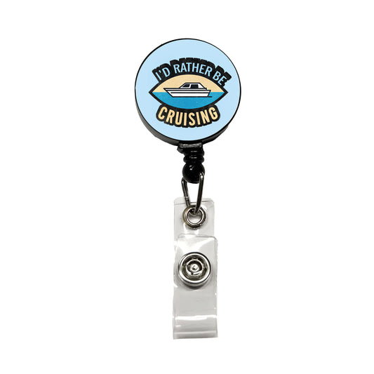 I'd Rather Be Cruising Cruise Travel Retractable ID Key Card Name Tag Badge Holder with Clip