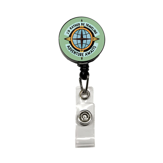 I'd Rather Be Traveling Adventure Retractable ID Key Card Name Tag Badge Holder with Clip