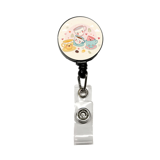 Kawaii Happy Tea Cups Retractable ID Key Card Name Tag Badge Holder with Clip