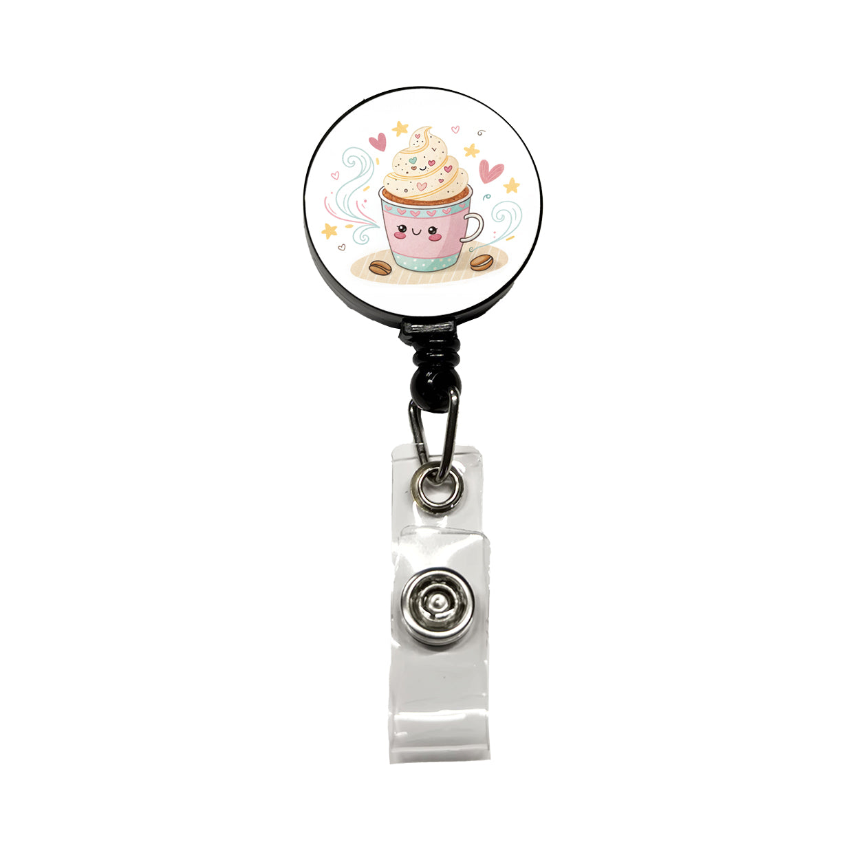 Kawaii Latte Coffee Retractable ID Key Card Name Tag Badge Holder with Clip