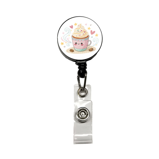 Kawaii Latte Coffee Retractable ID Key Card Name Tag Badge Holder with Clip