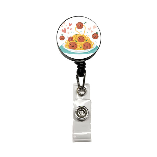 Kawaii Spaghetti And Meatballs Pasta Retractable ID Key Card Name Tag Badge Holder with Clip