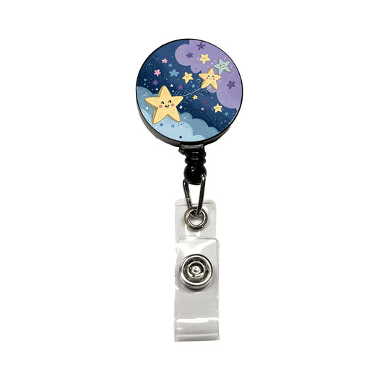 Kawaii Stars In Space Retractable ID Key Card Name Tag Badge Holder with Clip