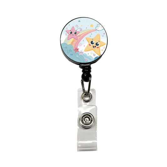 Kawaii Stars Retractable ID Key Card Name Tag Badge Holder with Clip