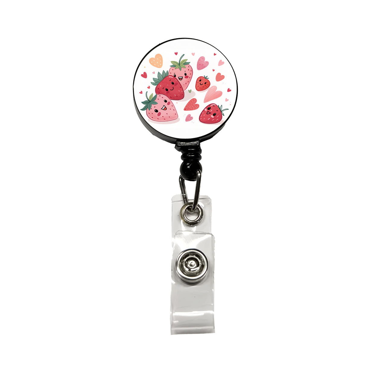 Kawaii Strawberries Hearts Retractable ID Key Card Name Tag Badge Holder with Clip