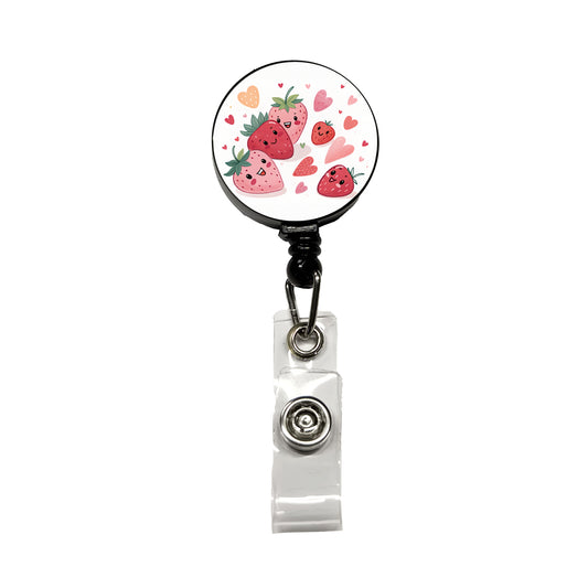 Kawaii Strawberries Hearts Retractable ID Key Card Name Tag Badge Holder with Clip