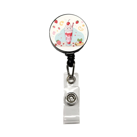 Kawaii Strawberry Milk Shake Retractable ID Key Card Name Tag Badge Holder with Clip