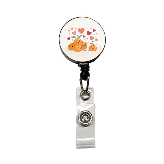 Kawaii Tangerines Hearts Retractable ID Key Card Name Tag Badge Holder with Clip