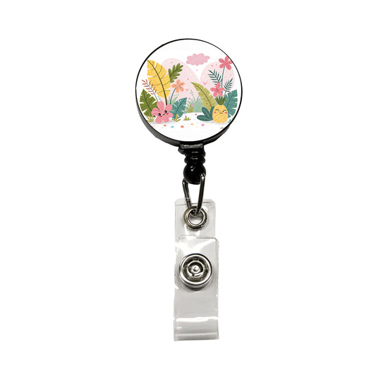 Kawaii Tropical Plants Retractable ID Key Card Name Tag Badge Holder with Clip