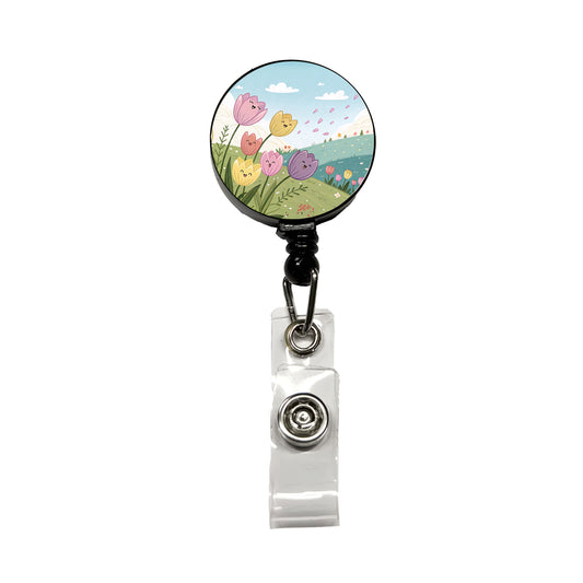 Kawaii Tulips Flowers Retractable ID Key Card Name Tag Badge Holder with Clip