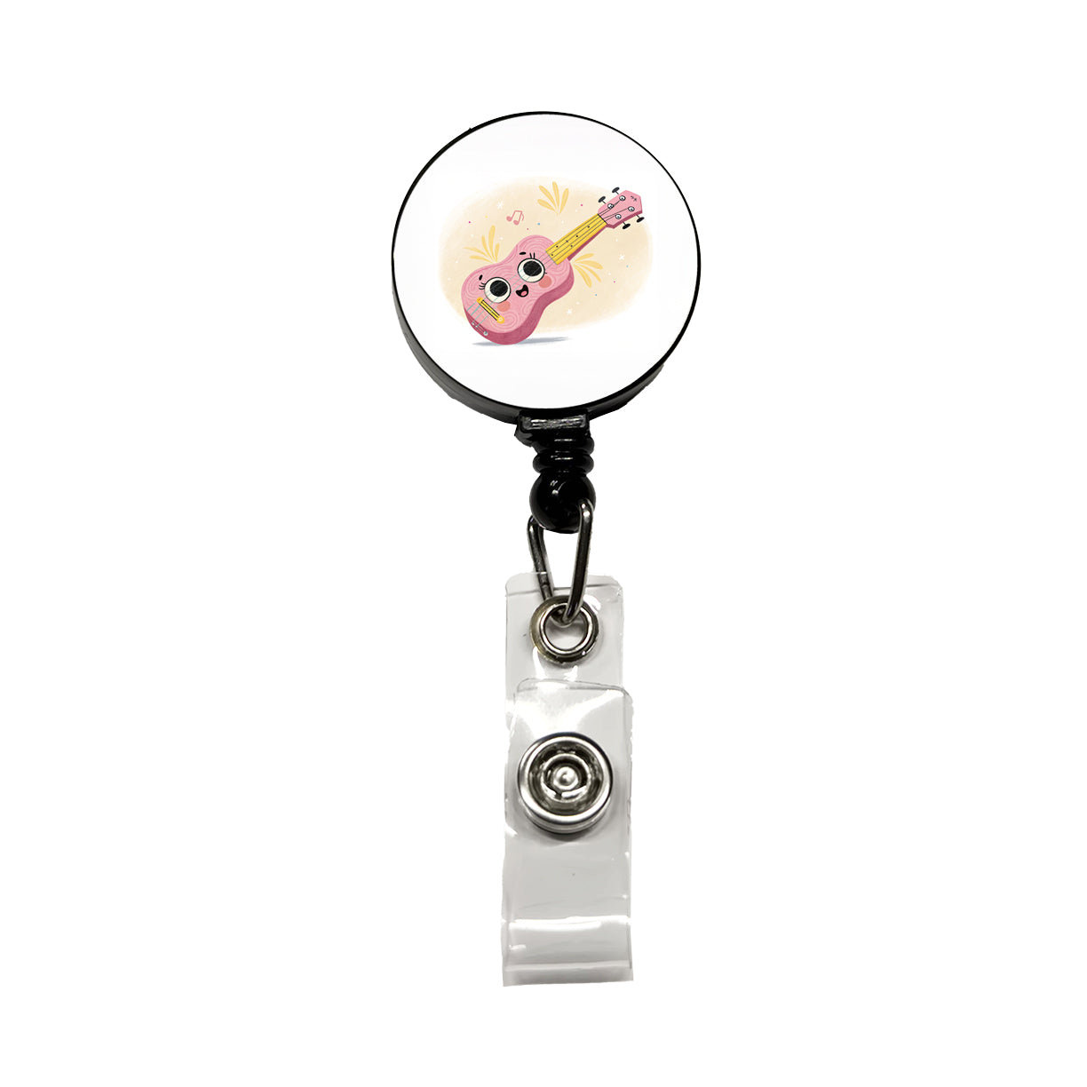 Kawaii Ukulele Pink Music Retractable ID Key Card Name Tag Badge Holder with Clip