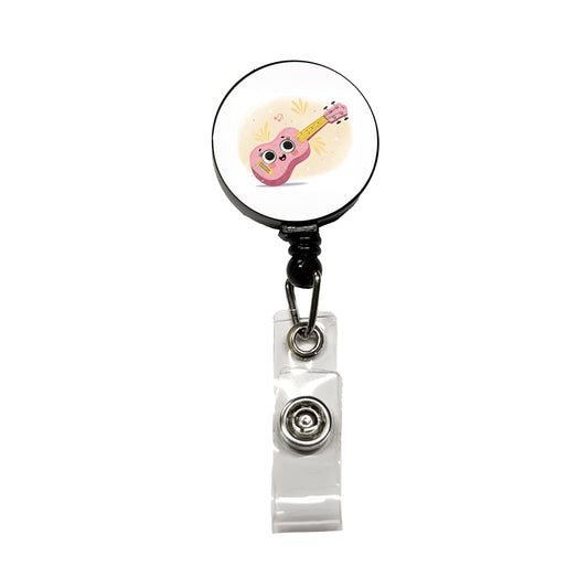 Kawaii Ukulele Pink Music Retractable ID Key Card Name Tag Badge Holder with Clip