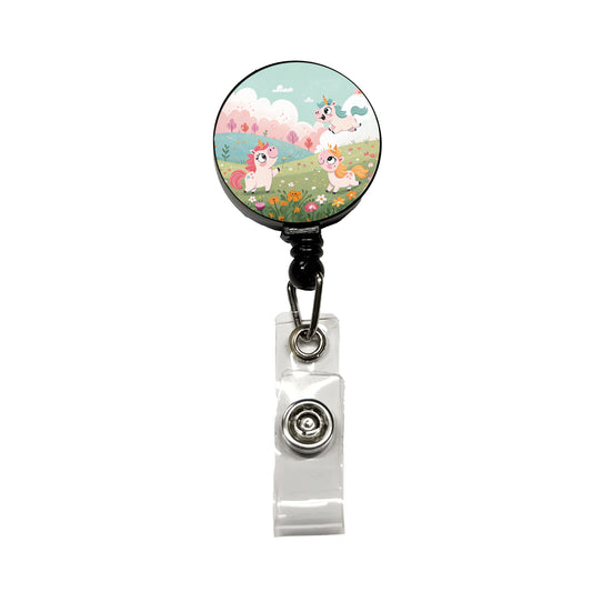 Kawaii Unicorns Retractable ID Key Card Name Tag Badge Holder with Clip
