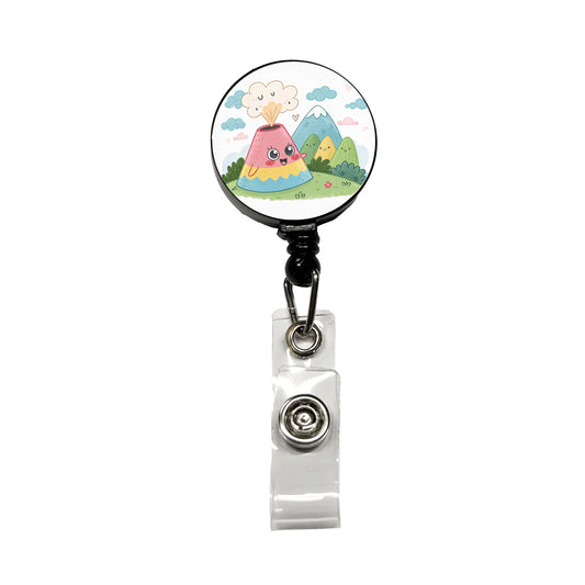 Kawaii Volcano Retractable ID Key Card Name Tag Badge Holder with Clip