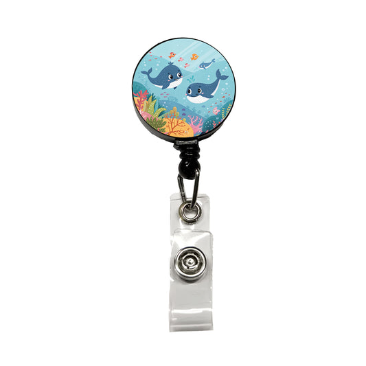 Kawaii Whales Retractable ID Key Card Name Tag Badge Holder with Clip