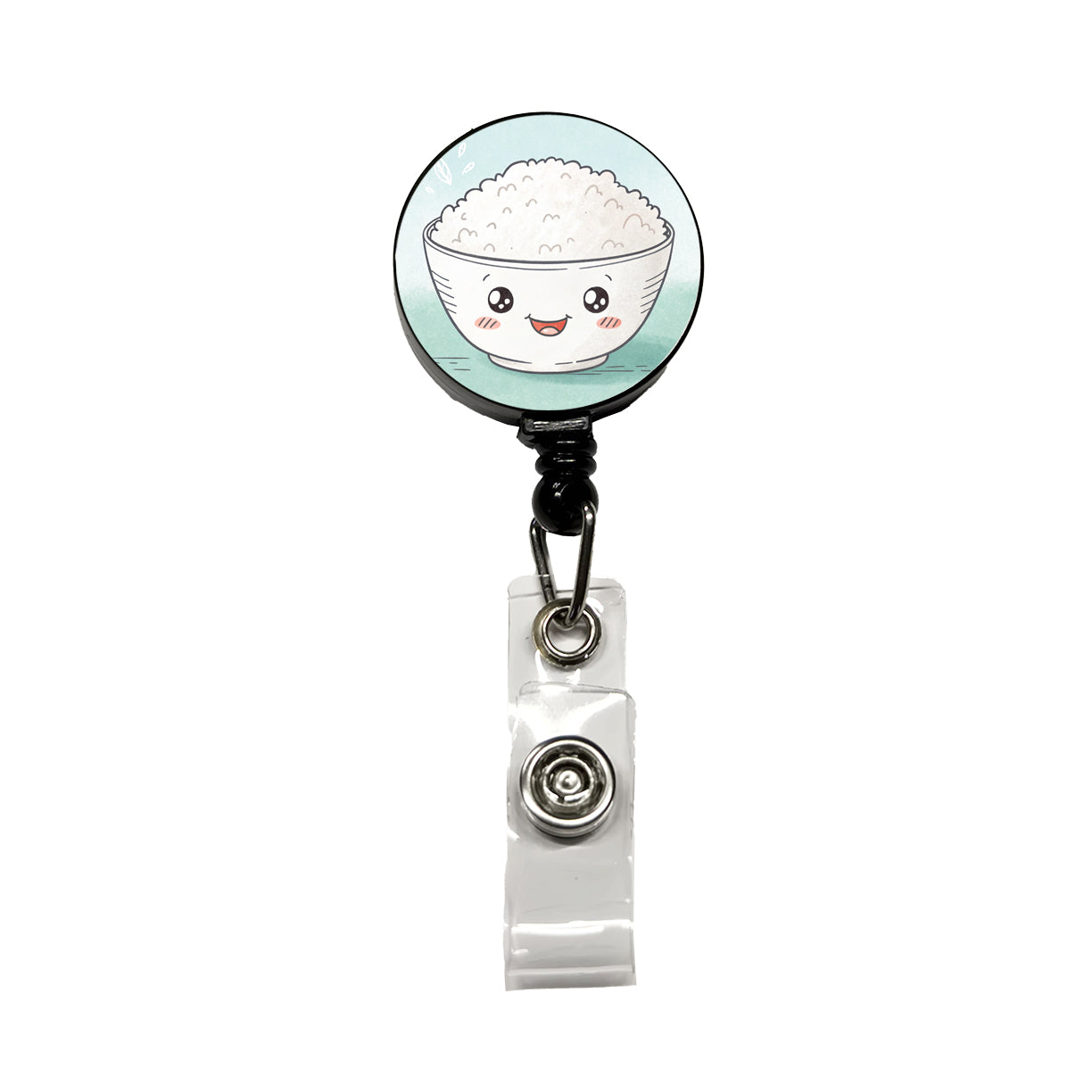 Kawaii White Rice Bowl Retractable ID Key Card Name Tag Badge Holder with Clip