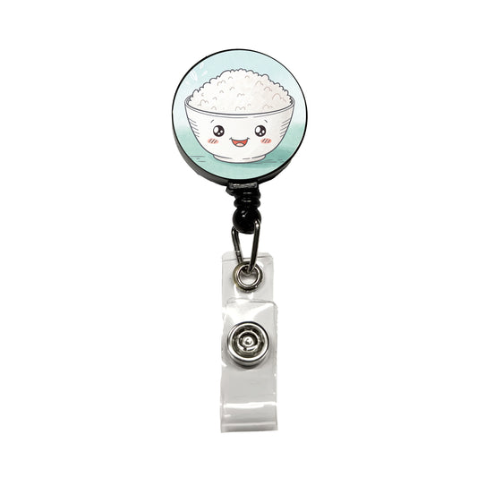 Kawaii White Rice Bowl Retractable ID Key Card Name Tag Badge Holder with Clip