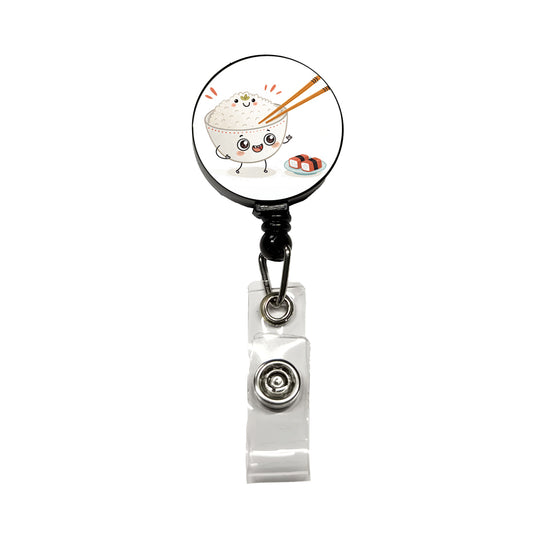 Kawaii White Rice Chopsticks Sushi Retractable ID Key Card Name Tag Badge Holder with Clip