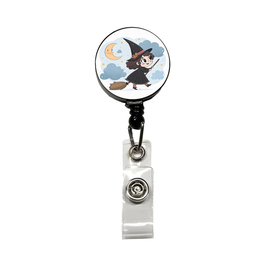 Kawaii Witch Broom Halloween Retractable ID Key Card Name Tag Badge Holder with Clip