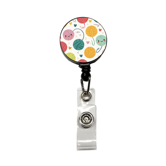 Kawaii Yarn Balls Knitting Crochet Retractable ID Key Card Name Tag Badge Holder with Clip