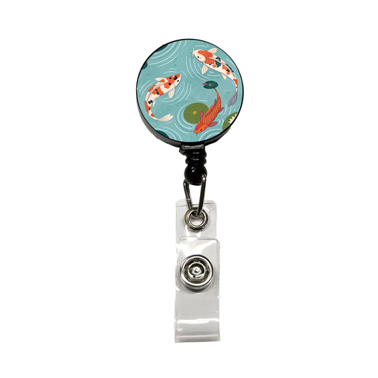 Koi Fish Swimming In Pond Retractable ID Key Card Name Tag Badge Holder with Clip