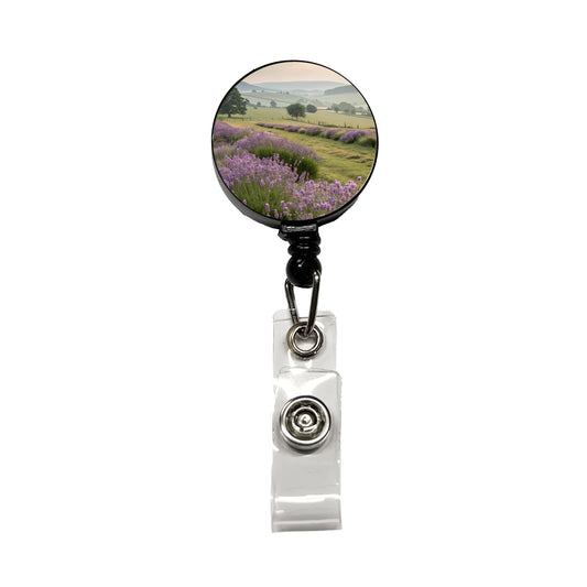 Lavender Flowers Field Retractable ID Key Card Name Tag Badge Holder with Clip