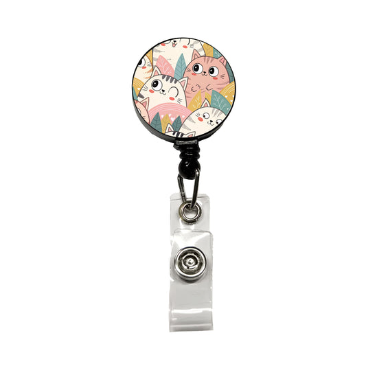 Lots Of Kawaii Adorable Cats Retractable ID Key Card Name Tag Badge Holder with Clip