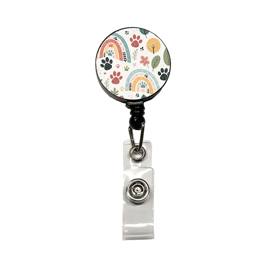 Paw Prints Cute Rainbows Retractable ID Key Card Name Tag Badge Holder with Clip
