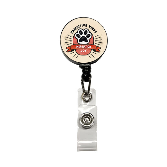 Pawsitive Positive Vibes Dogs Cats Retractable ID Key Card Name Tag Badge Holder with Clip