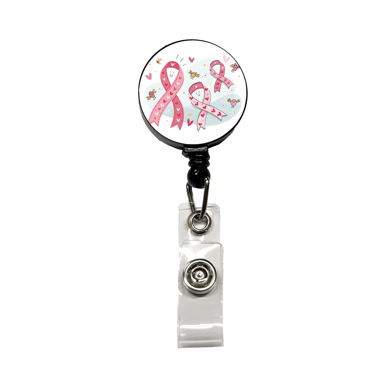 Pink Cancer Awareness Ribbons Retractable ID Key Card Name Tag Badge Holder with Clip