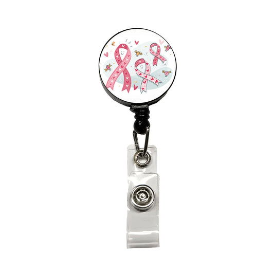 Pink Cancer Awareness Ribbons Retractable ID Key Card Name Tag Badge Holder with Clip