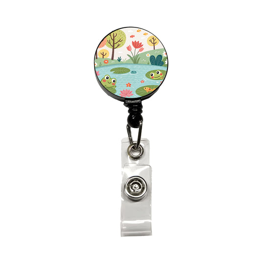 Pond And Frogs Retractable ID Key Card Name Tag Badge Holder with Clip