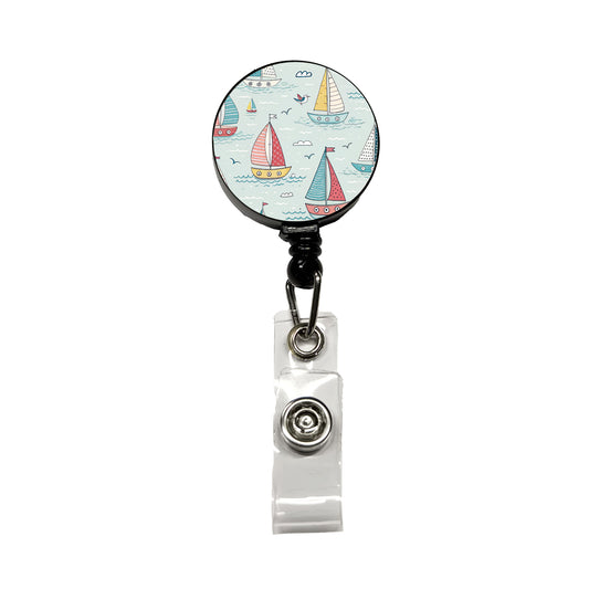 Sailboats Scattered Retractable ID Key Card Name Tag Badge Holder with Clip