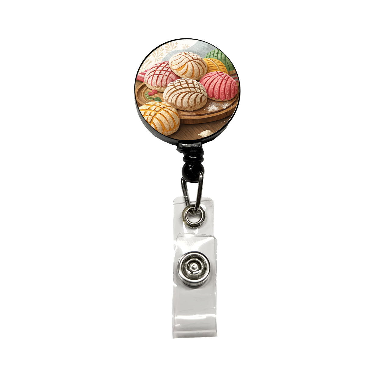 Scattered Conchas Pastry Mexican Sweet Breads Retractable ID Key Card Name Tag Badge Holder with Clip