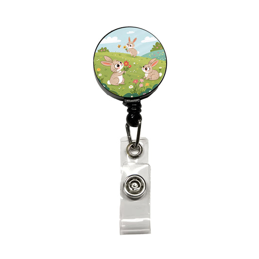 Scattered Cute Rabbits Bunnies Easter Retractable ID Key Card Name Tag Badge Holder with Clip