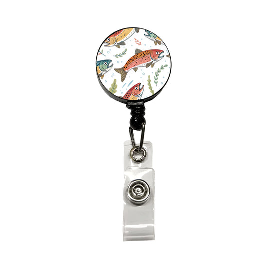 Trout Fish Swimming Fishing Retractable ID Key Card Name Tag Badge Holder with Clip