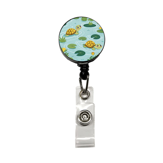 Turtles Swimming In Pond Retractable ID Key Card Name Tag Badge Holder with Clip