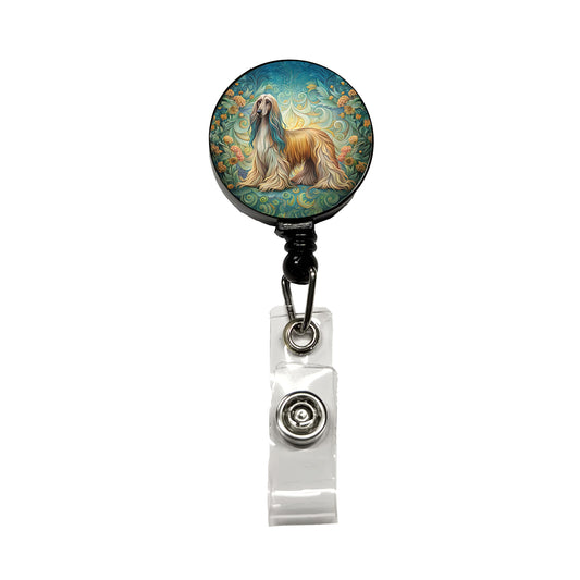 Afghan Hound Dog Art Nouveau Retractable ID Key Card Name Tag Badge Holder with Clip
