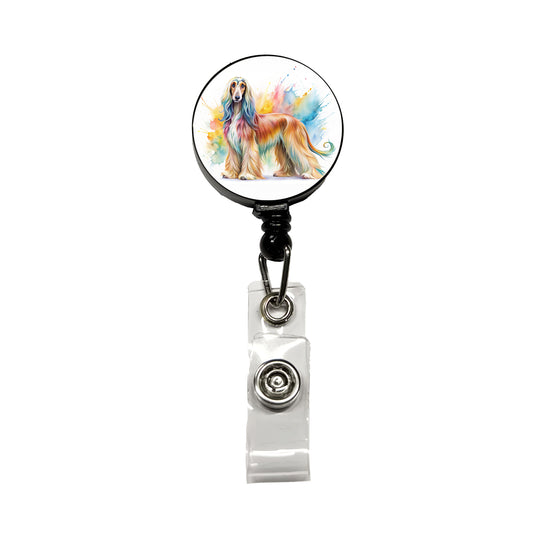 Afghan Hound Dog Watercolor Style Retractable ID Key Card Name Tag Badge Holder with Clip