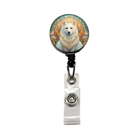 American Eskimo Dog Art Nouveau Retractable ID Key Card Name Tag Badge Holder with Clip