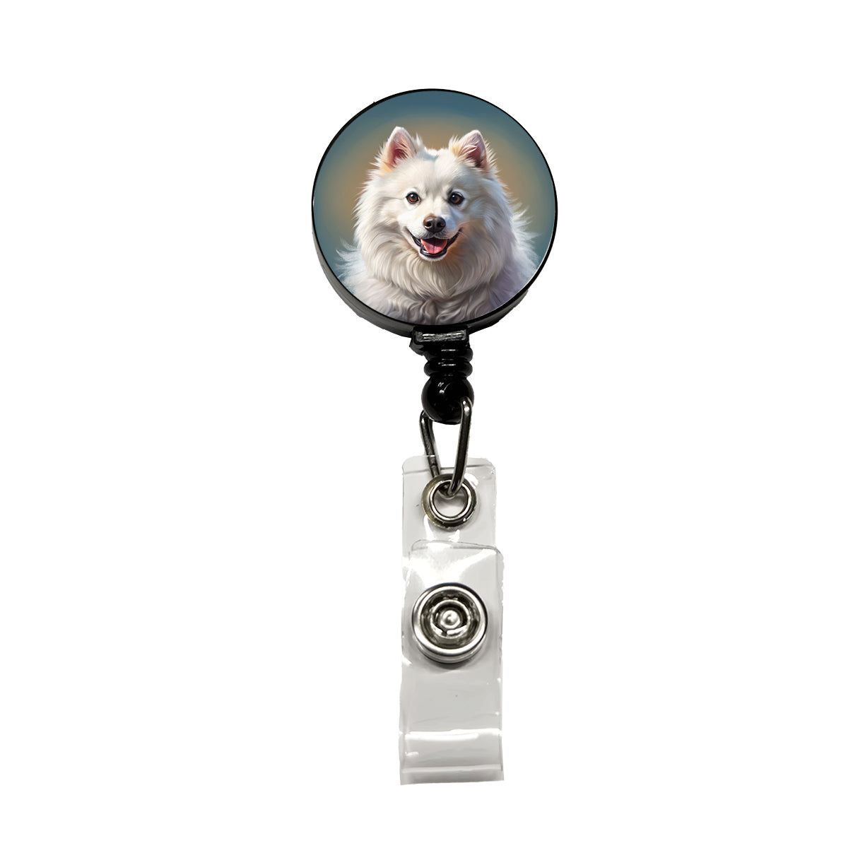 American Eskimo Dog Illustration Retractable ID Key Card Name Tag Badge Holder with Clip