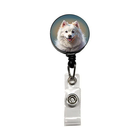 American Eskimo Dog Illustration Retractable ID Key Card Name Tag Badge Holder with Clip