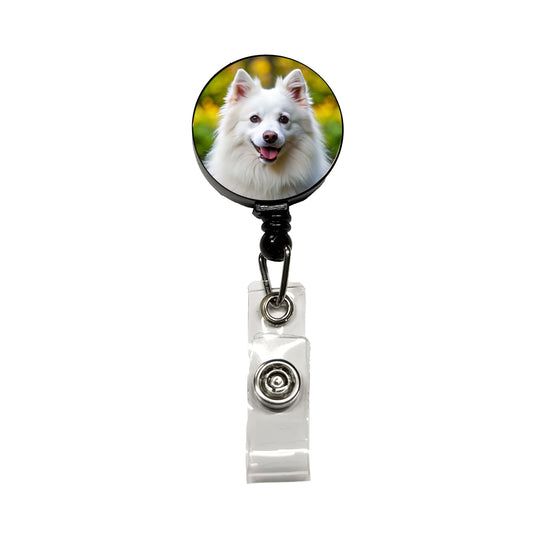 American Eskimo Dog Photo Retractable ID Key Card Name Tag Badge Holder with Clip