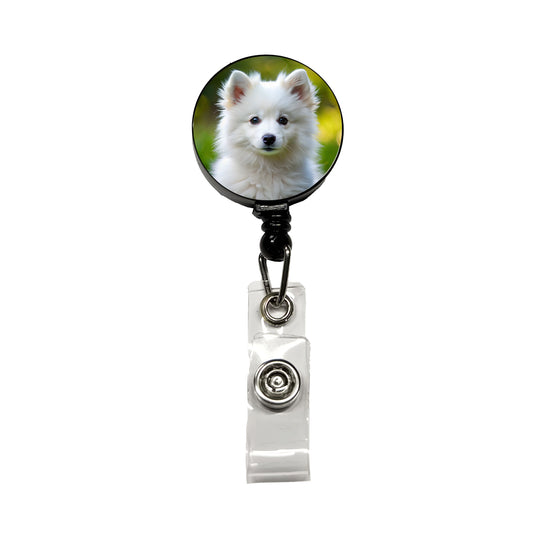 American Eskimo Dog Puppy Photo Retractable ID Key Card Name Tag Badge Holder with Clip