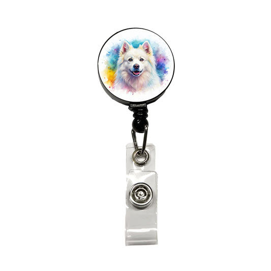 American Eskimo Dog Watercolor Style Retractable ID Key Card Name Tag Badge Holder with Clip