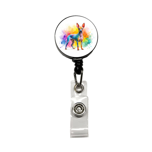American Hairless Terrier Dog Watercolor Style Retractable ID Key Card Name Tag Badge Holder with Clip