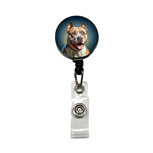American Staffordshire Terrier Dog Illustration Retractable ID Key Card Name Tag Badge Holder with Clip