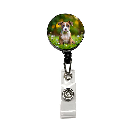 American Staffordshire Terrier Dog Puppy Photo Retractable ID Key Card Name Tag Badge Holder with Clip