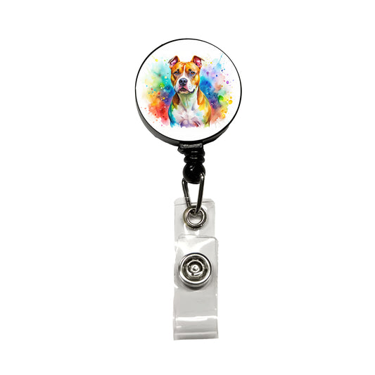 American Staffordshire Terrier Dog Watercolor Style Retractable ID Key Card Name Tag Badge Holder with Clip
