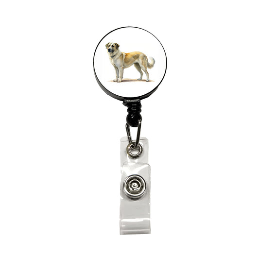 Anatolian Shepherd Dog Illustration Retractable ID Key Card Name Tag Badge Holder with Clip